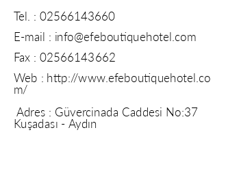 Efe Boutique Hotel iletiim bilgileri